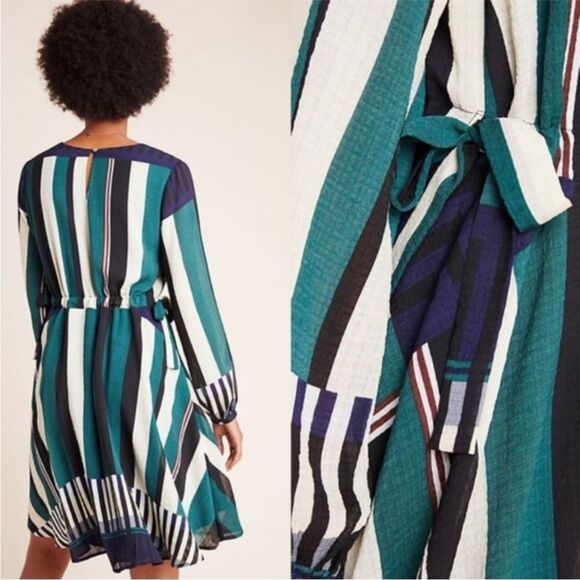 ANTHROPOLOGIE | SUNDAY IN BROOKLYN Leger Striped Side Tie Dress Women’s Size S - Picture 2 of 14